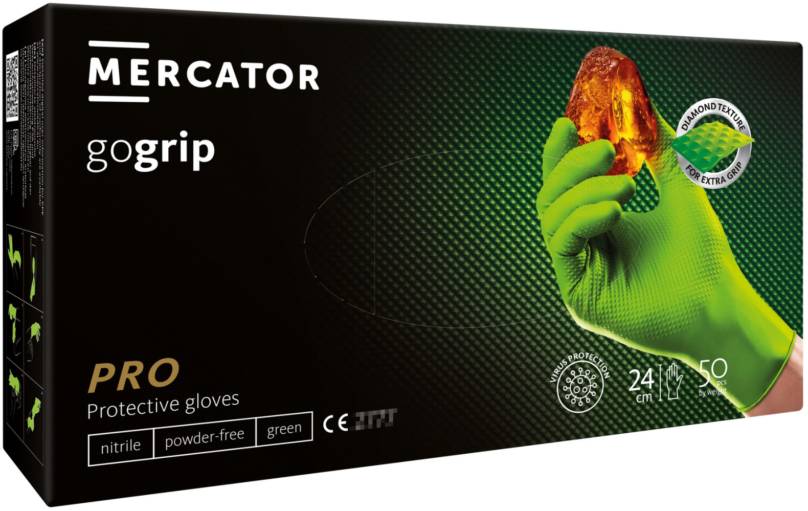 Перчатки хозяйственные нитриловые Mercator Medical GoGrip M зеленые 50 шт/уп (10 уп/ящ)