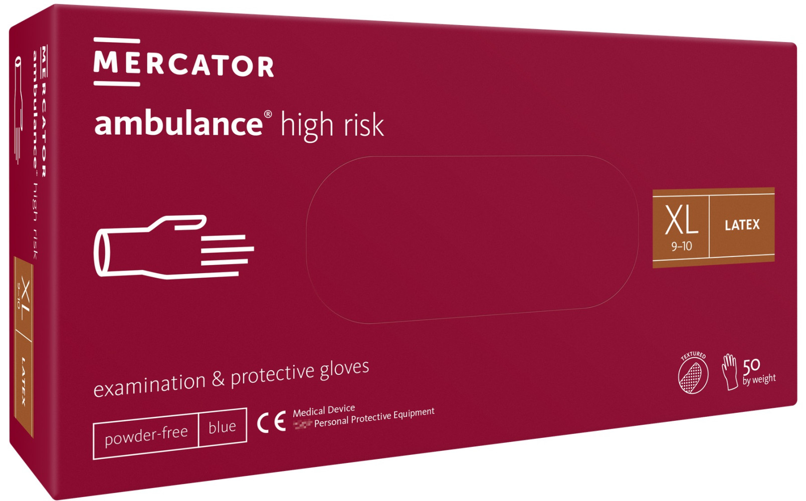 Перчатки хозяйственные латексные Mercator Medical Ambulance High Risk XL синие 50 шт/уп (10 уп/ящ)