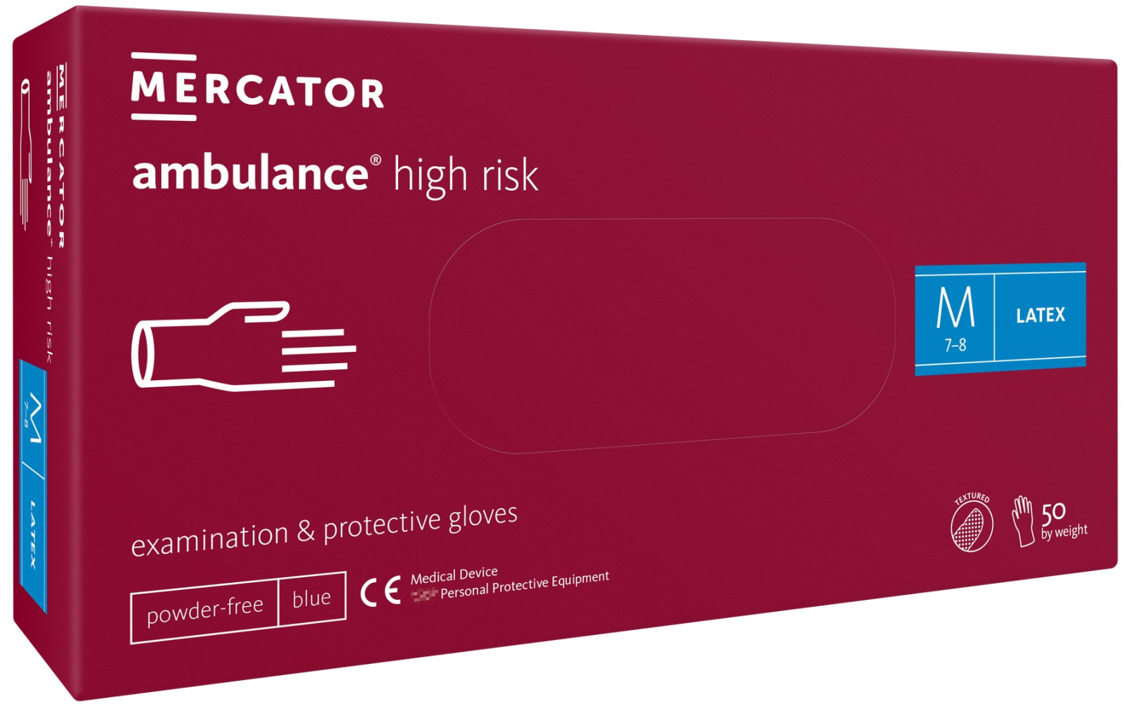 Перчатки хозяйственные латексные Mercator Medical Ambulance High Risk M синие 50 шт/уп (10 уп/ящ)