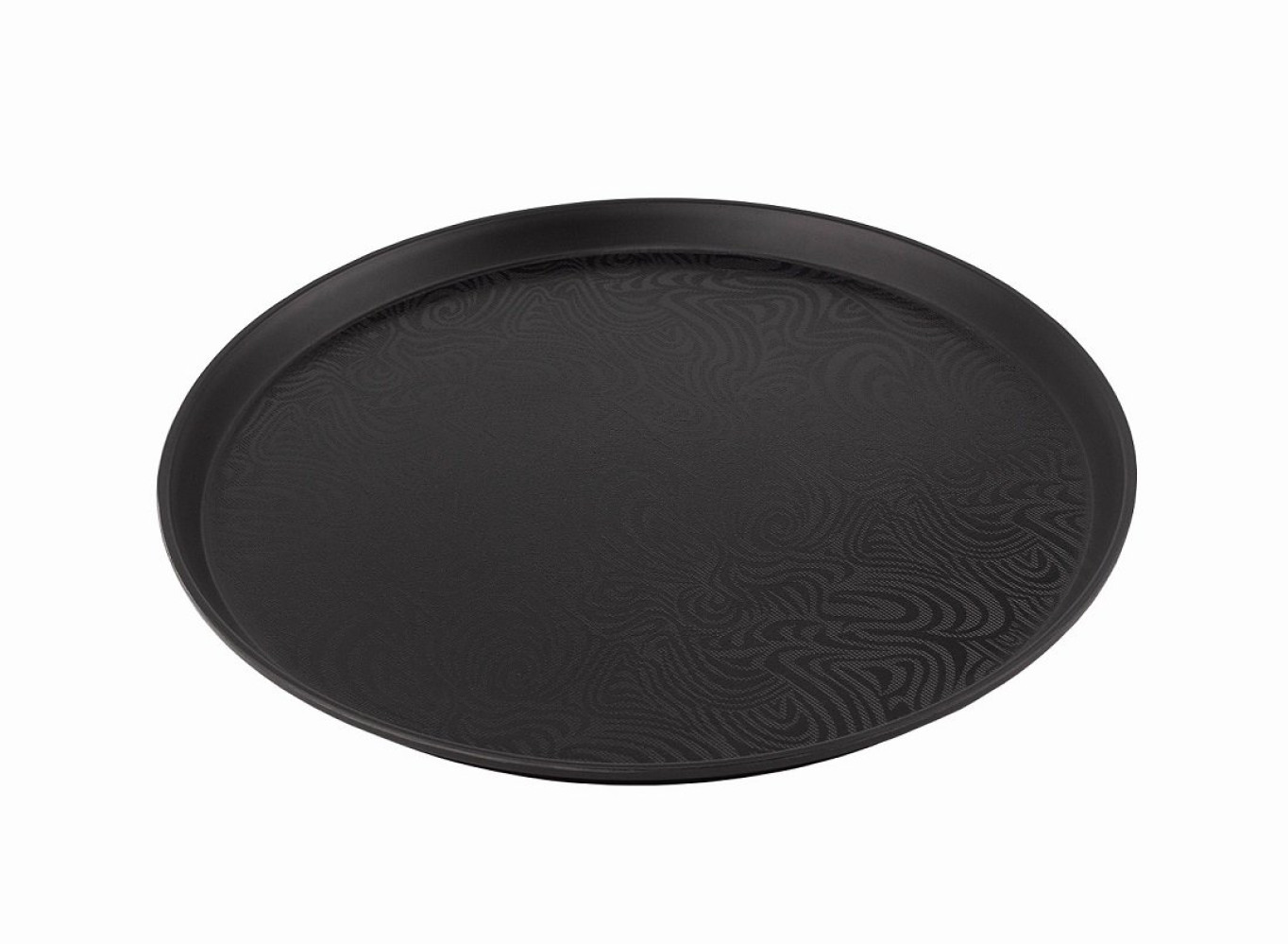 Поднос пластиковый круглый антислип черный с рисунком 40,5 см