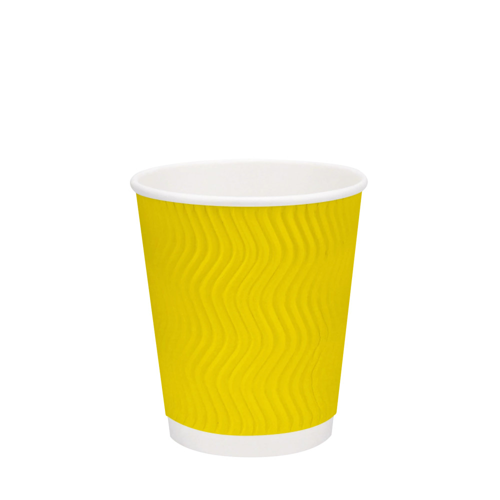 Стакан бумажный гофрированный желтый 250 мл 20 шт/уп (кр75, d75) (35 уп/ящ)
