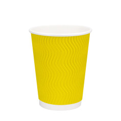 Стакан бумажный гофрированный желтый 340 мл 20 шт/уп (кр81, d80) (28 уп/ящ)