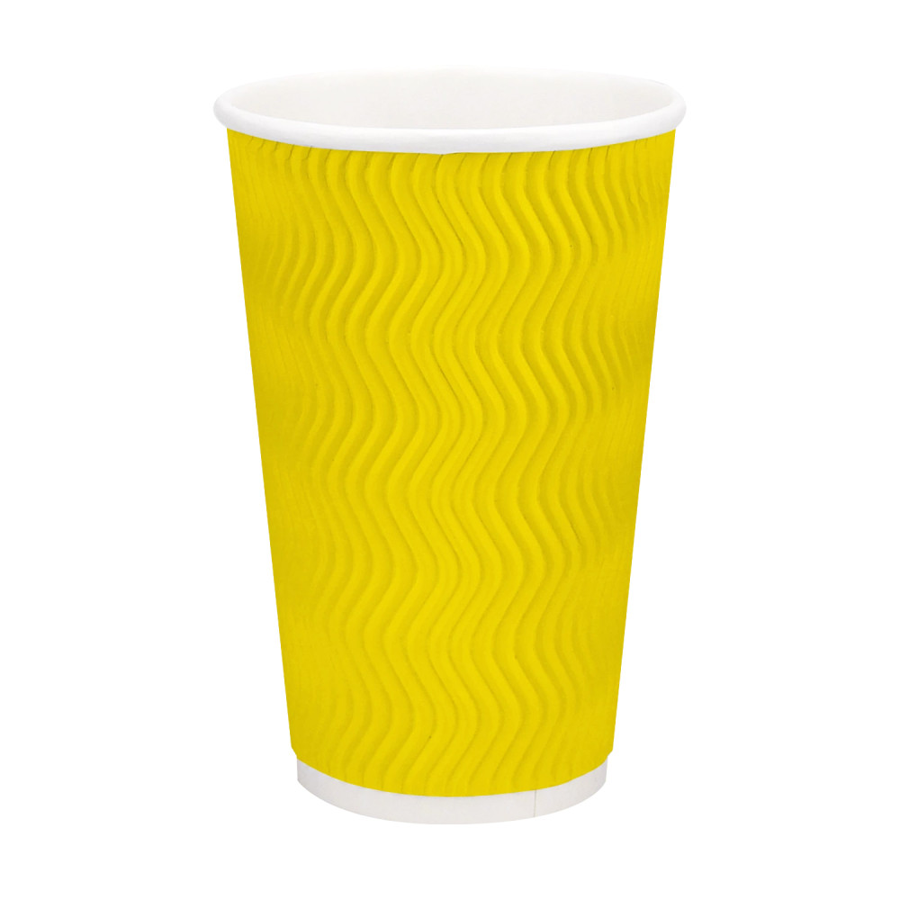 Стакан бумажный гофрированный желтый 500 мл 15 шт/уп (кр90, d91) (30 уп/ящ)