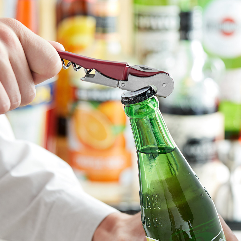 Штопор для официанта двухступенчатый из нержавеющей стали красный 12 см