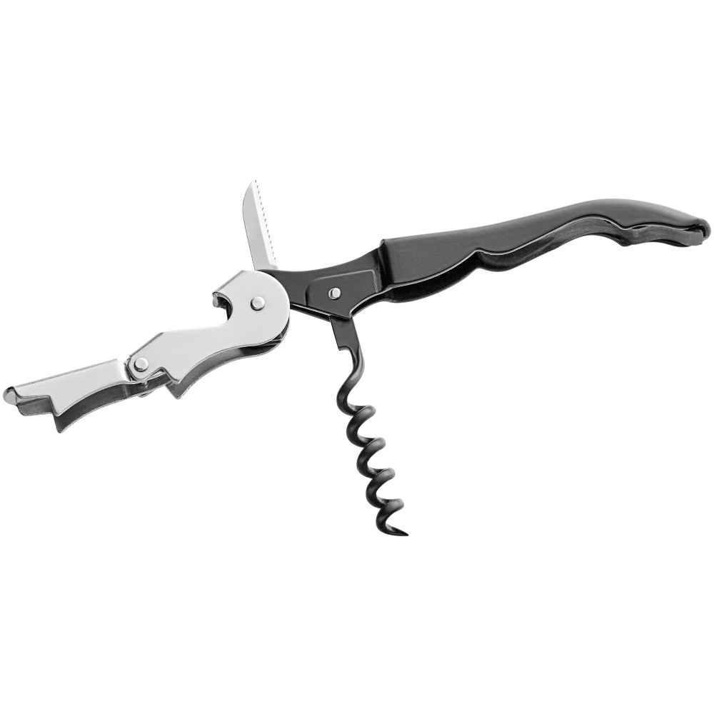 Штопор для официанта двухступенчатый из нержавеющей стали черный 12 см