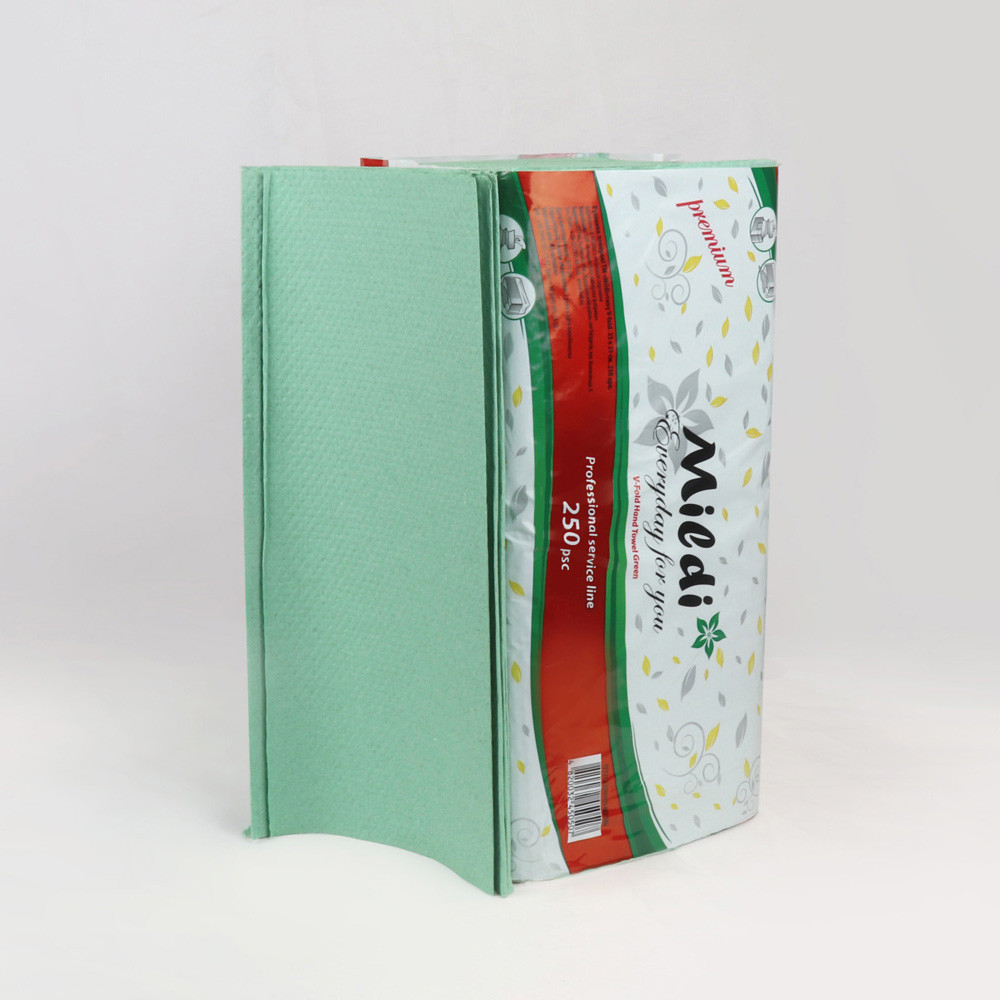 Полотенце бумажное листовое Mildi Premium V-сложения однослойное зеленое 250х230 мм 250 листов/уп (15 уп/ящ)