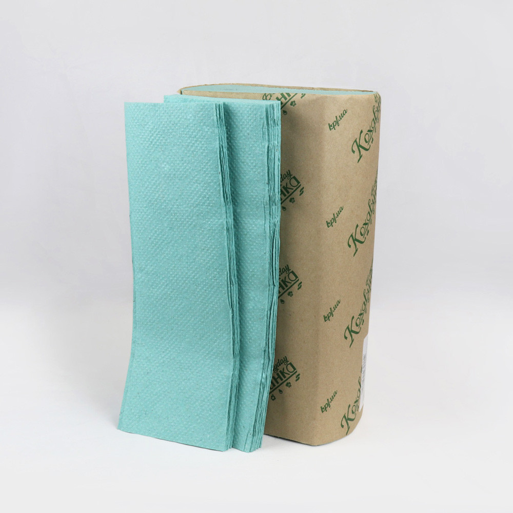 Полотенце бумажное листовое Кохавинка Z-сложения однослойное зеленое 230х220 мм 200 листов/уп (25 уп/ящ)