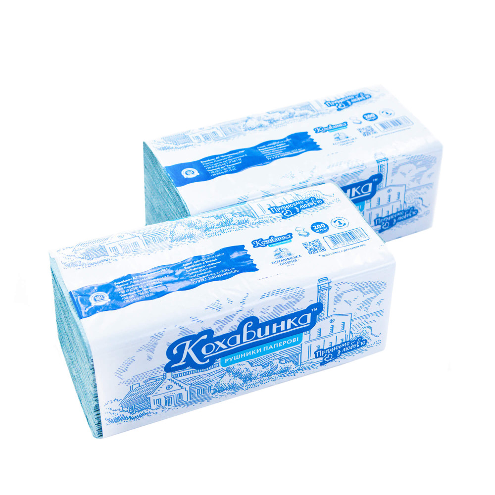 Полотенце бумажное листовое Кохавинка V-сложения однослойное синее 250х230 мм 200 листов/уп (20 уп/ящ)