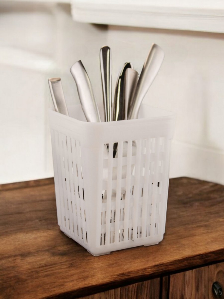 Подставка для столовых приборов из полипропилена квадратная белая 10,5х10,5х13,5 см