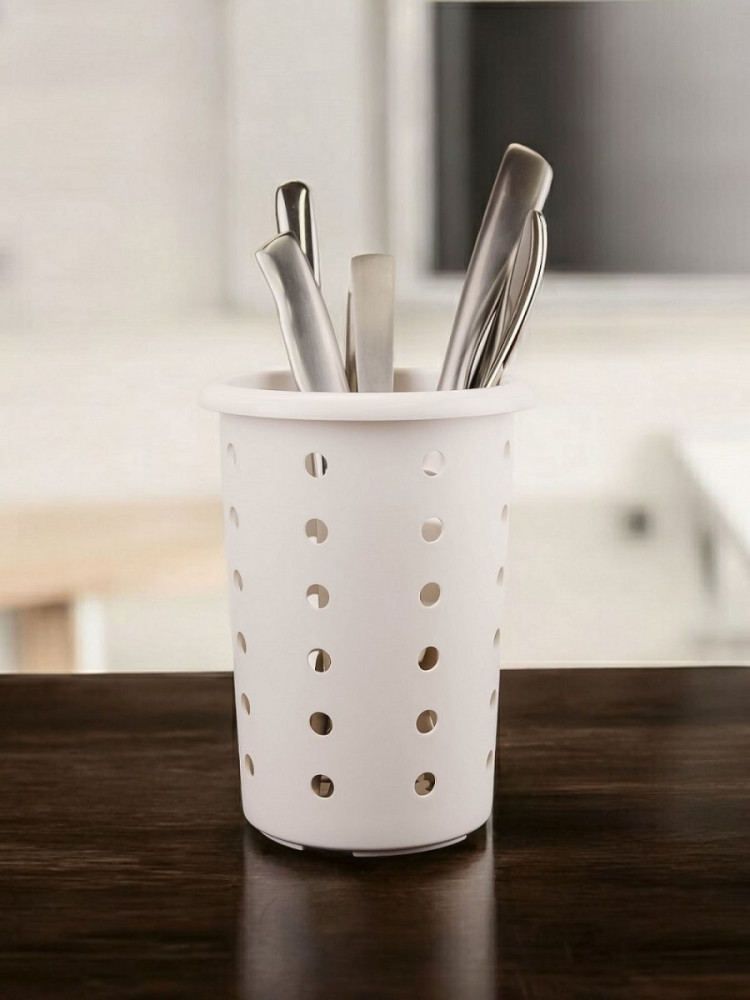 Подставка для столовых приборов из полипропилена круглая белая 11х14,5 см