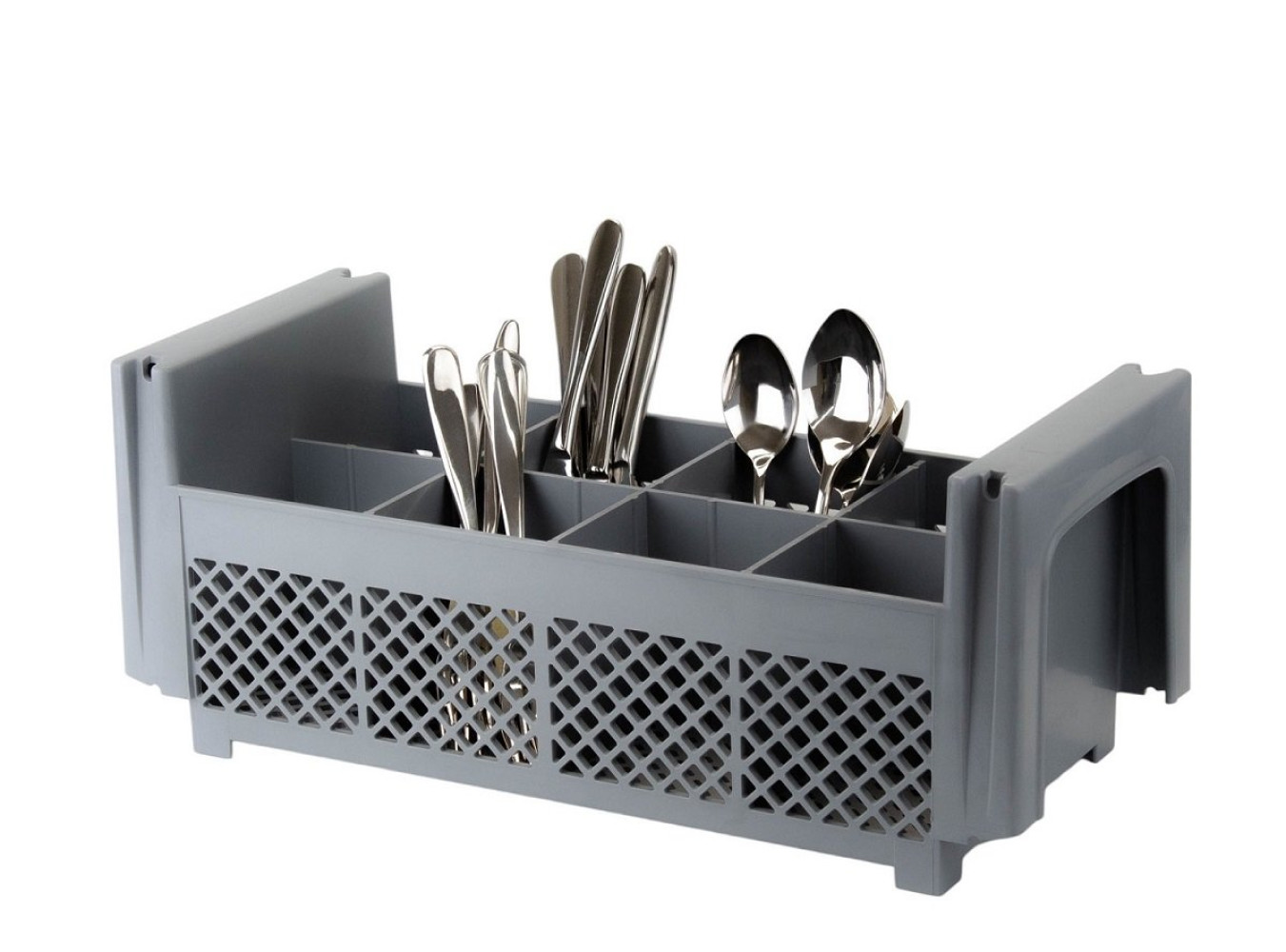 Подставка для столовых приборов из полипропилена прямоугольная 8 секций серая 45х19,3х18,3 см