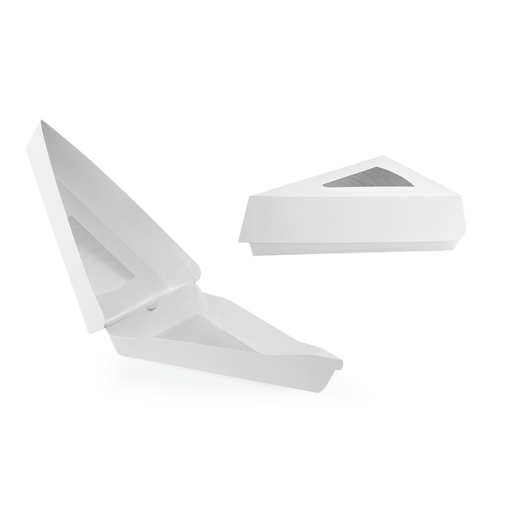 Упаковка для кусочка торта бумажная белая с окном 160х93х45 мм 1 шт (100/600)