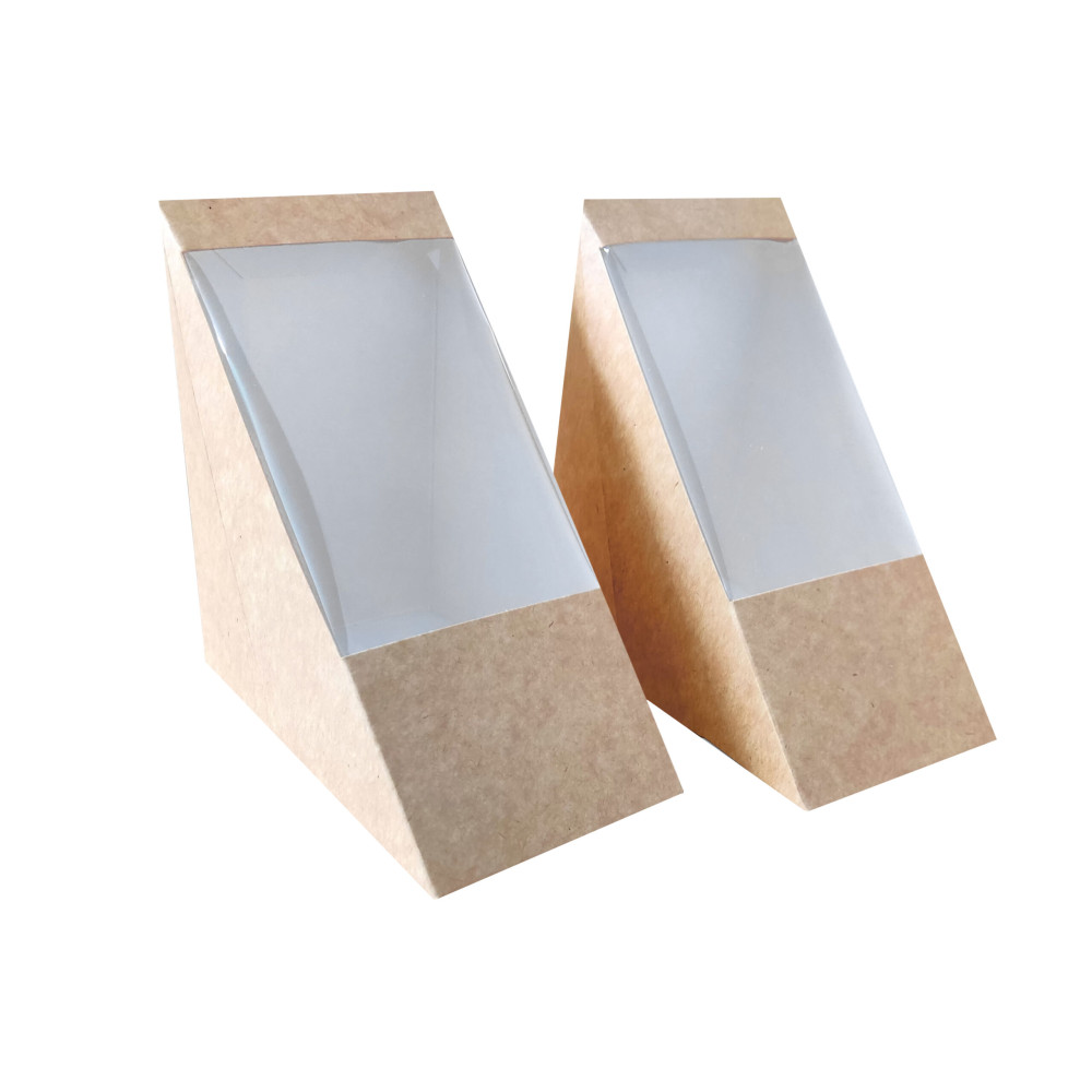 Упаковка для сэндвича крафт с белым дном с окном 170х75х120 мм 1 шт (100/600) 