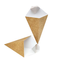 Конверт-конус для картошки фри крафт с белым дном 200х165х260 мм 1 шт (100/700) 