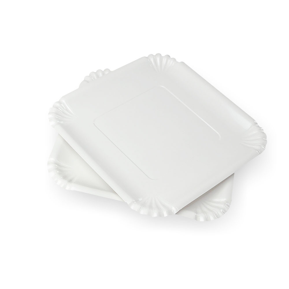 Тарелка бумажная квадратная ламинированная белая 210х210 мм 100 шт/уп (8 уп/ящ)