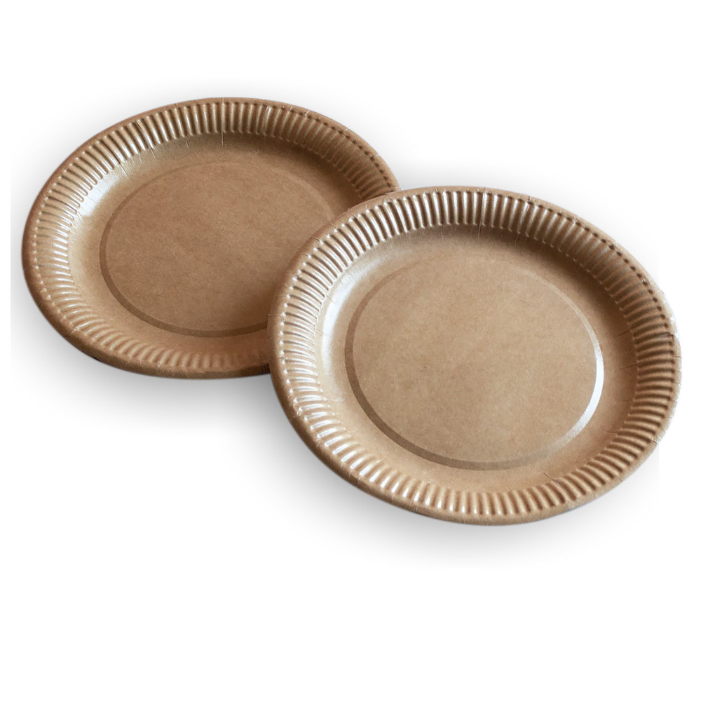 Тарелка бумажная круглая ламинированная крафт 180 мм 100 шт/уп (12 уп/ящ)