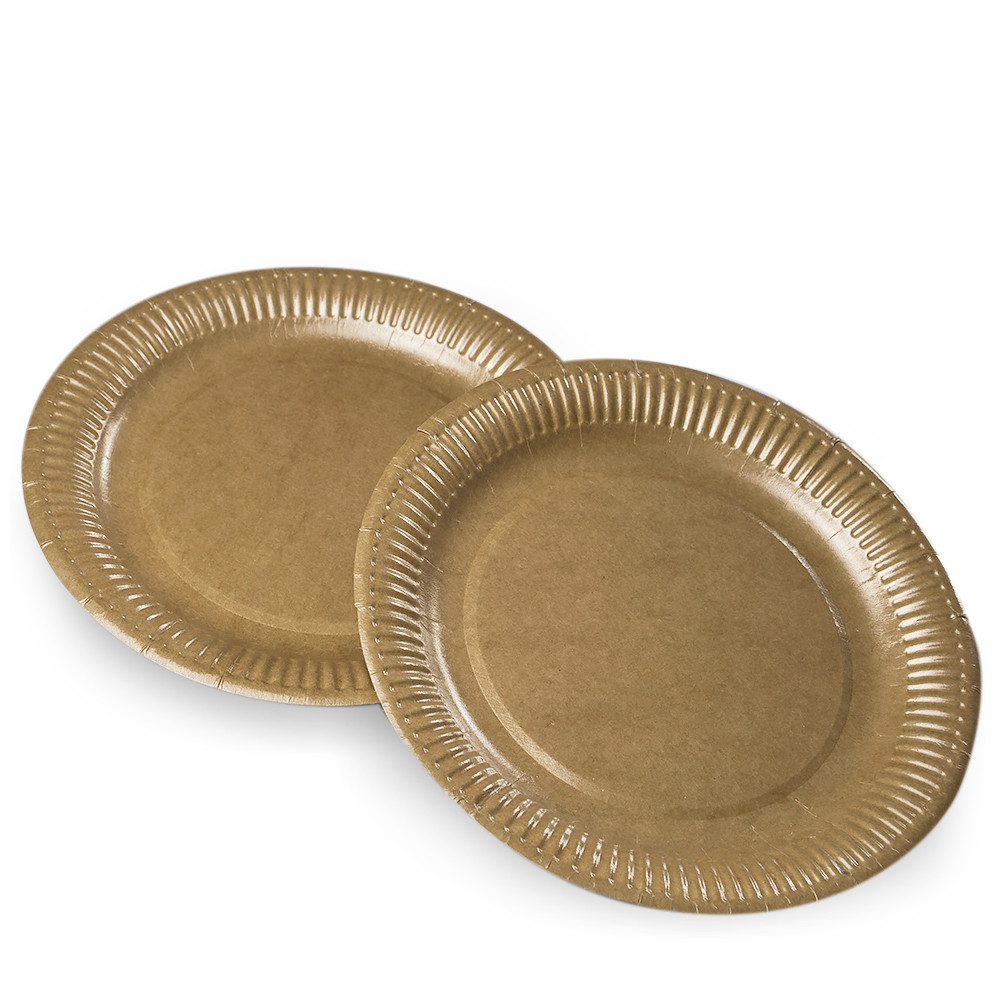 Тарелка бумажная круглая ламинированная крафт 230 мм 100 шт/уп (8 уп/ящ)