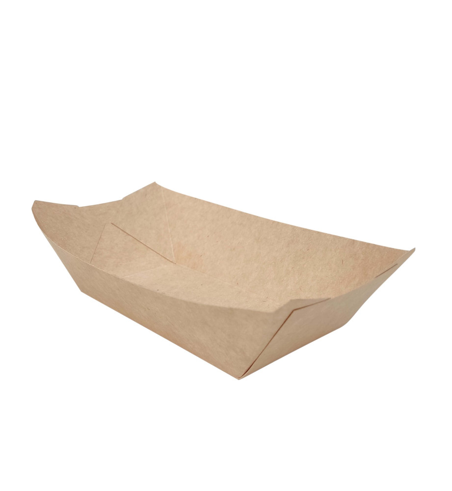 Тарелка бумажная лодочка крафт 500 мл 200х110х50 мм 100 шт/уп (8 уп/ящ)