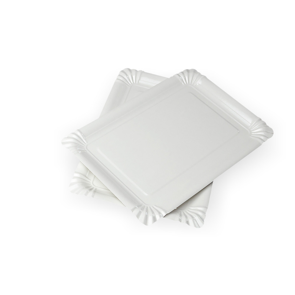 Тарелка бумажная прямоугольная ламинированная белая 220х150 мм 100 шт/уп (10 уп/ящ)