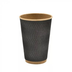 Стакан бумажный гофрированный черный-крафт 340 мл 20 шт/уп (кр81, d80) (28 уп/ящ)