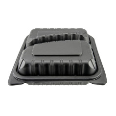 Ланч бокс пластиковый 2 секции черный 155х155х70 мм 1 шт (100/200)