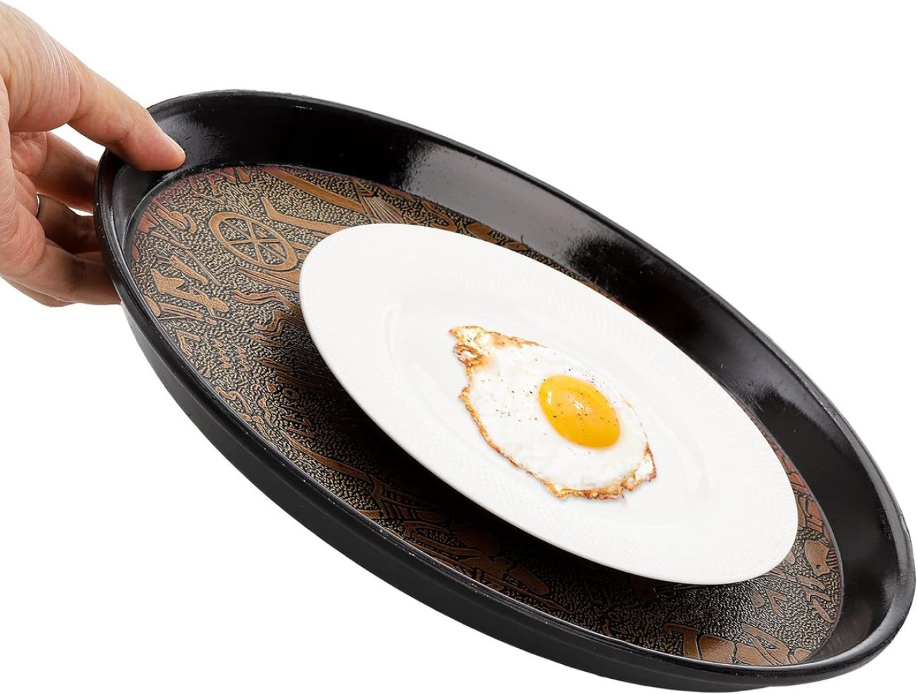 Поднос пластиковый круглый коричневый с рисунком 35 см