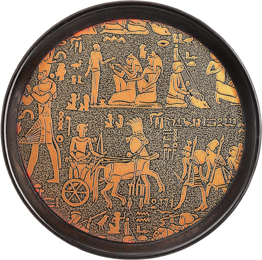 Поднос пластиковый круглый коричневый с рисунком 35 см