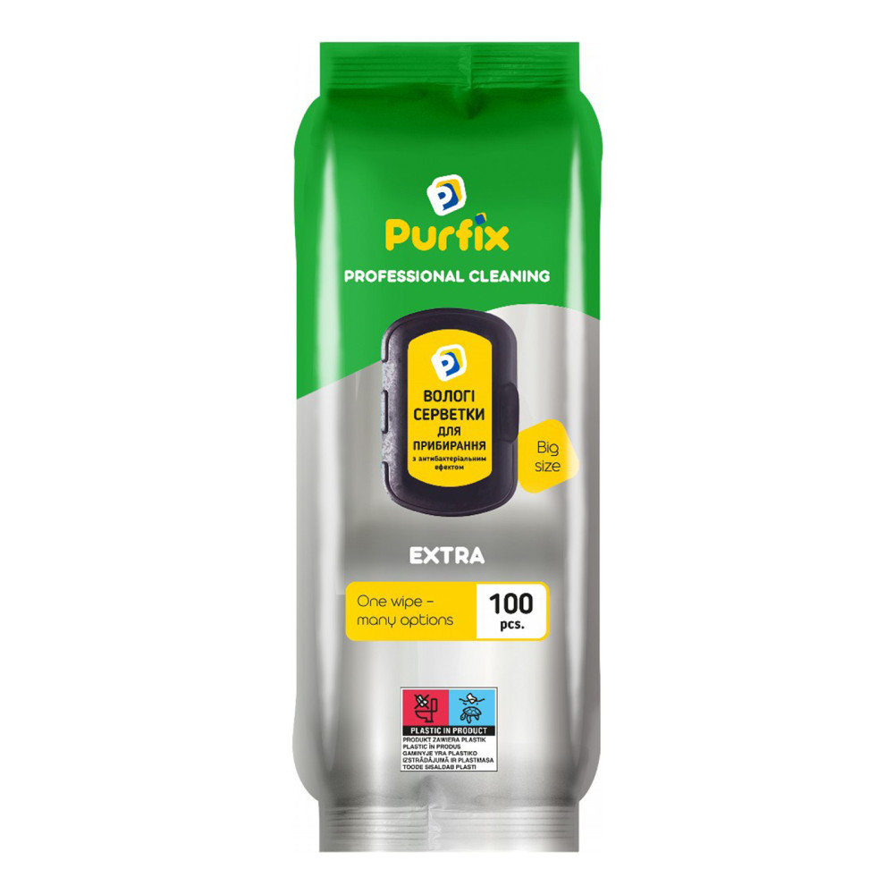 Салфетки влажные для уборки универсальные Purfix Extra с антибактериальным эффектом 100 шт/уп (6 уп/ящ)
