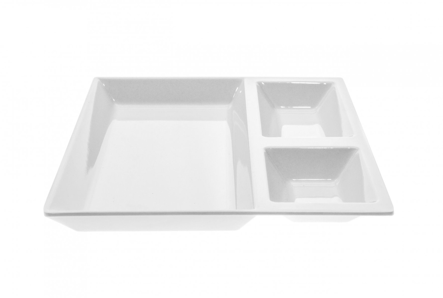 Блюдо из меламина прямоугольное 3 секции белое 27х22,5х2,5 см