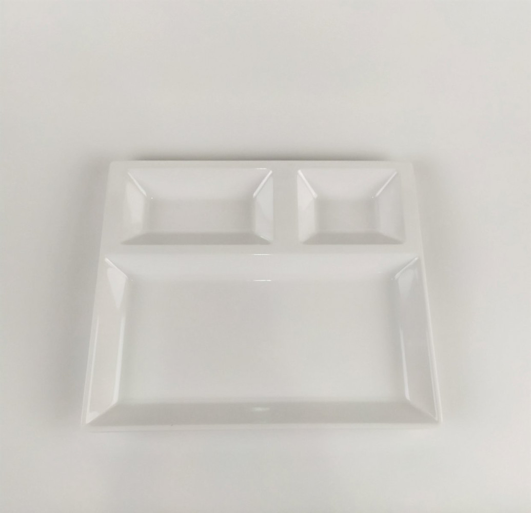 Блюдо из меламина прямоугольное 3 секции белое 27х22,5х2,5 см