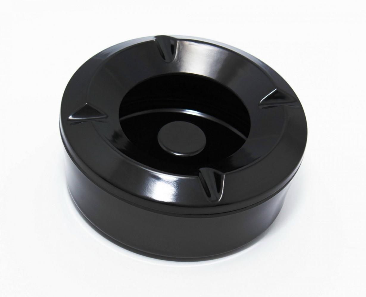 Пепельница из меламина круглая черная с крышкой 10,5х4,5 см