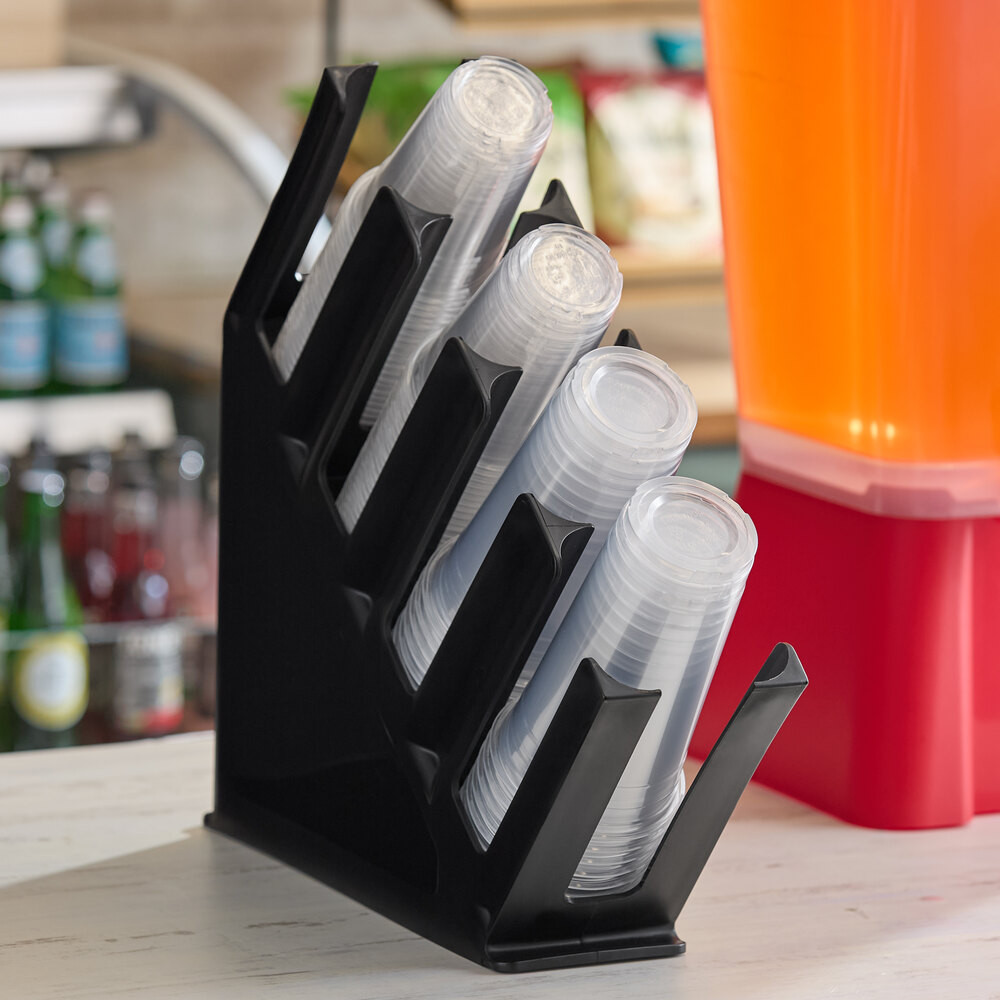 Органайзер для стаканов и крышек пластиковый 4 секции черный 11х45х38 см