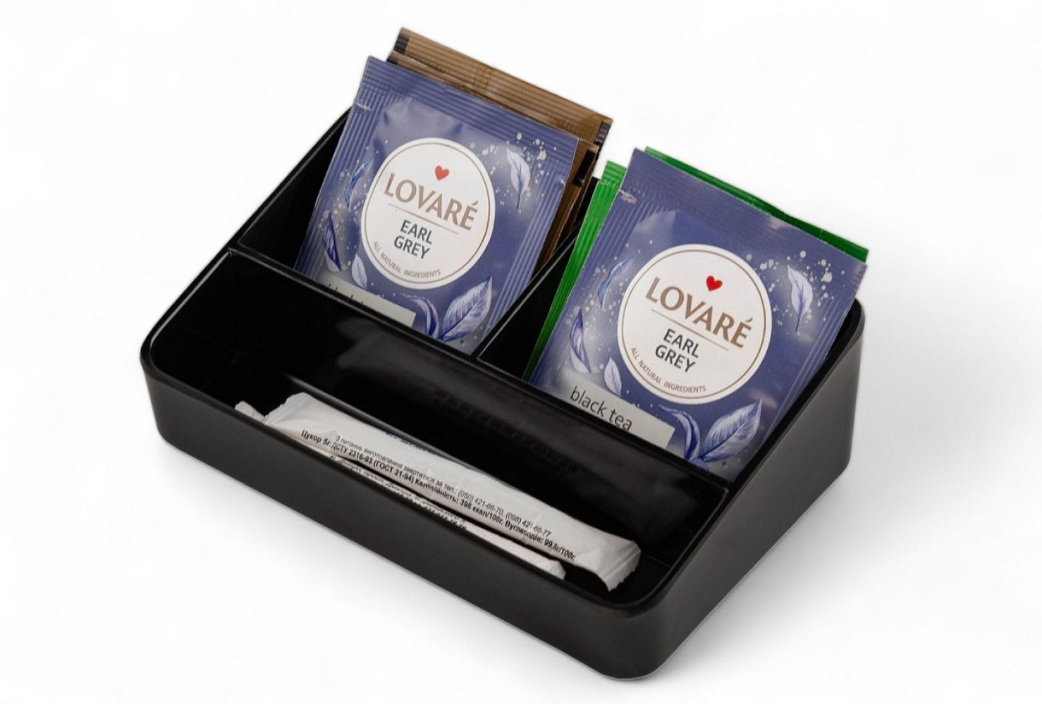 Органайзер для чайных пакетиков из меламина 3 секции черный 15,5х10х5 см