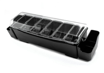 Ящик барный пластиковый 6 секций (+2 кармана) черный с углубленными секциями 57х16х18 см