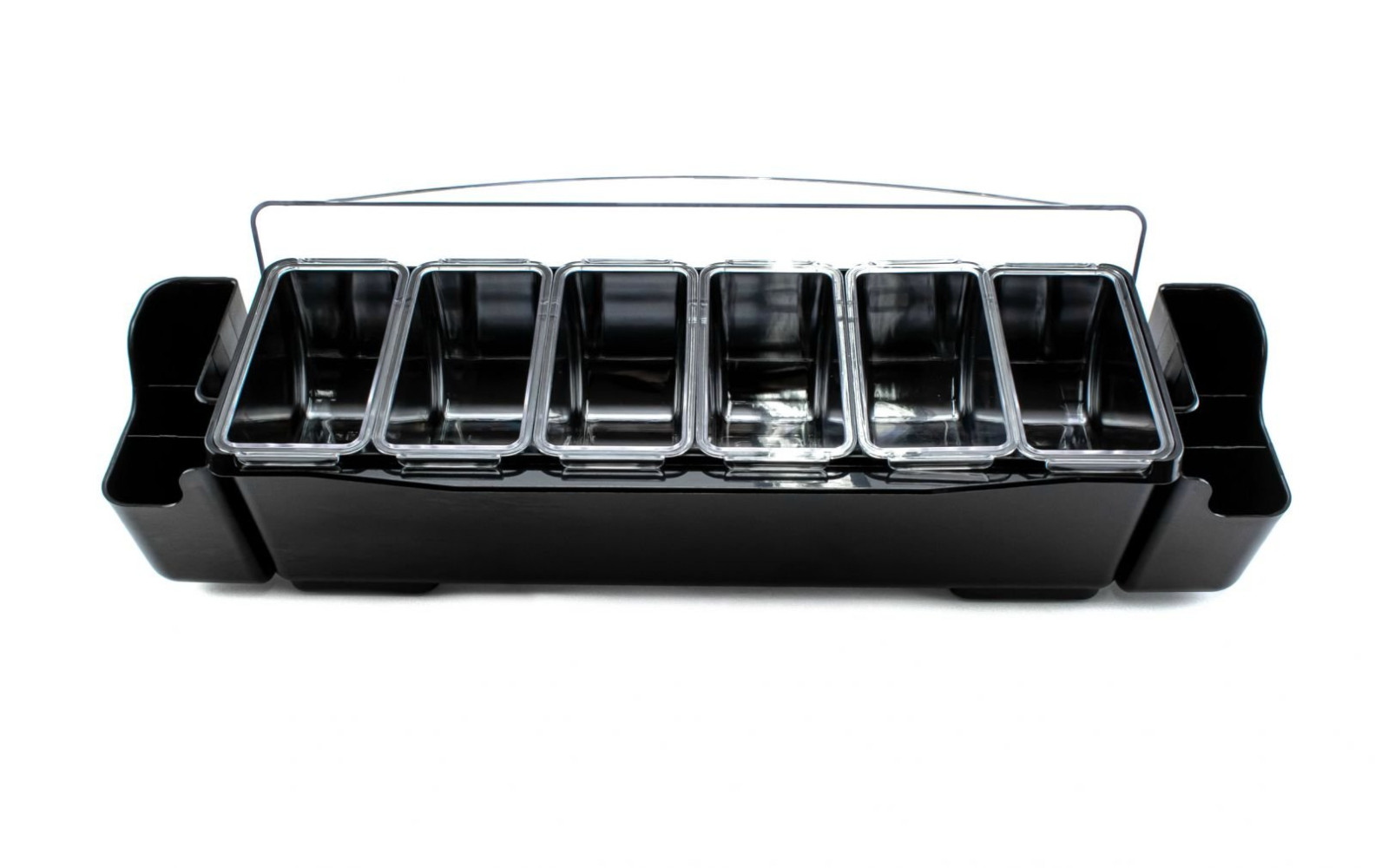 Ящик барный пластиковый 6 секций (+2 кармана) черный 57х16х18 см
