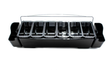 Ящик барный пластиковый 6 секций (+2 кармана) черный 57х16х18 см