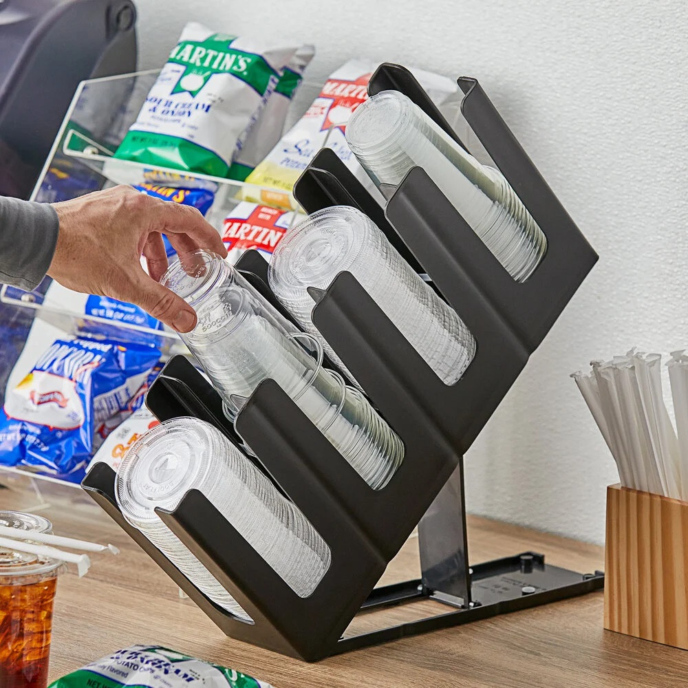 Органайзер для стаканов и крышек пластиковый 4 секции черный 12х45х24 см