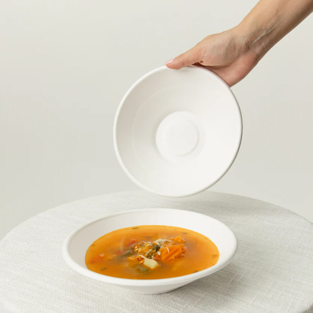 Салатник из сахарного тростника круглый белый 700 мл 185х48 мм 125 шт/уп (4 уп/ящ)