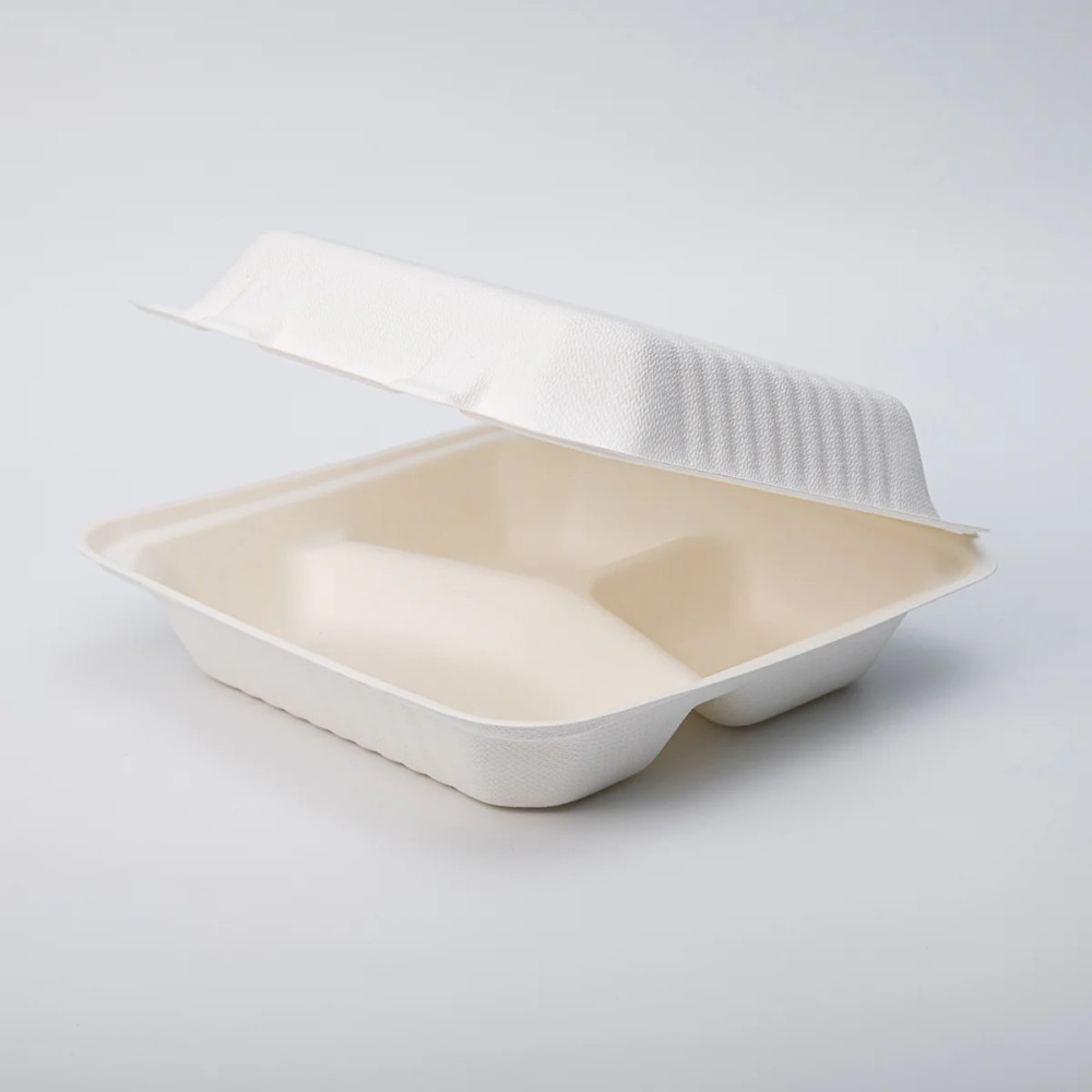 Ланч бокс из сахарного тростника 3 секции белый 230х230х75 мм 50 шт/уп
