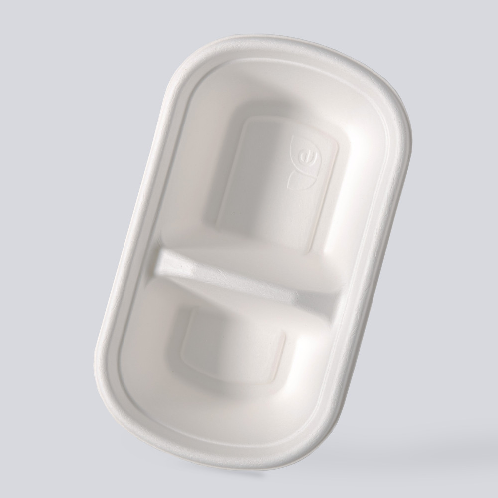 Салатник из сахарного тростника овальный 2 секции белый 800 мл 230х135х53 мм 50 шт/уп (10 уп/ящ)