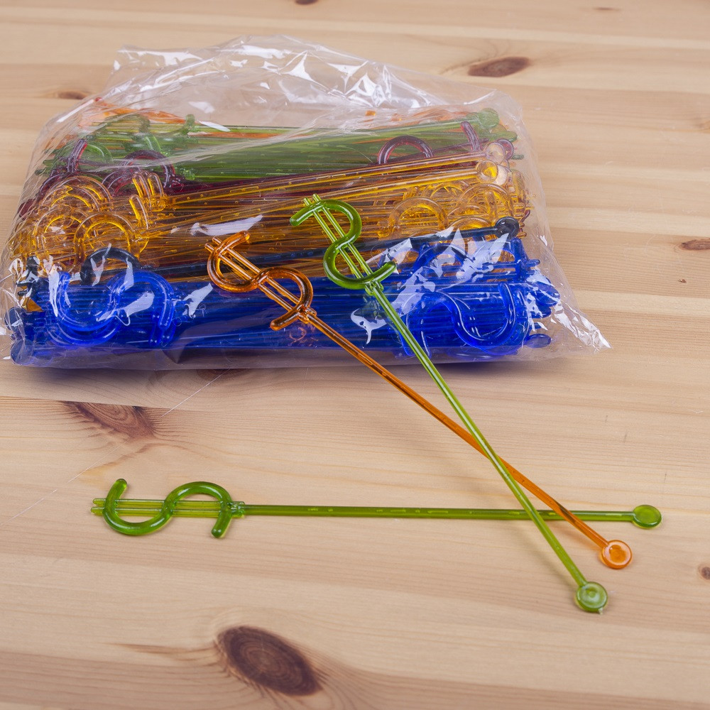 Мешалка для коктейлей пластиковая Доллар ассорти 190 мм 100 шт/уп