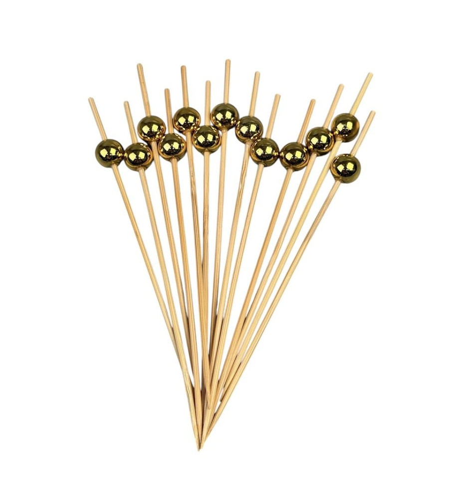 Шпажка бамбуковая Бусинка золотистая 120 мм 100 шт/уп (100 уп/ящ)