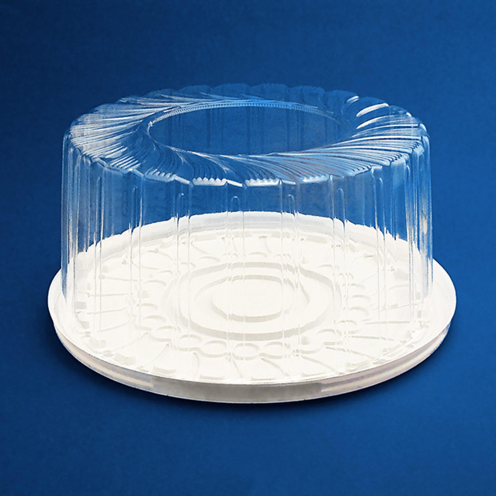 Упаковка для торта пластиковая круглая ПС-243 белая с крышкой 4200 мл 245х120 мм 130 шт/ящ