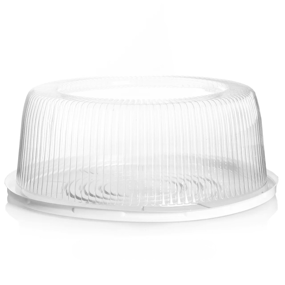 Упаковка для торта пластиковая круглая ПС-260 белая с крышкой 7200 мл 335х122 мм 75 шт/ящ