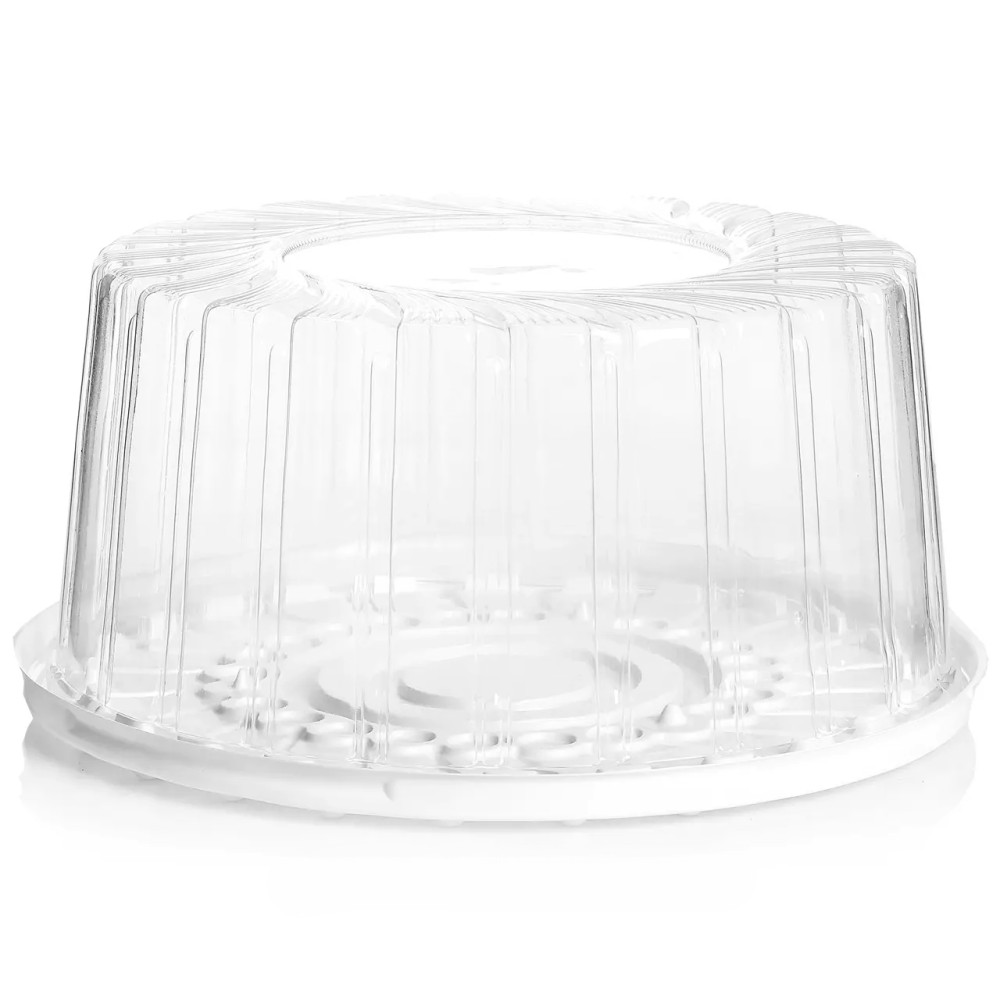 Упаковка для торта пластиковая круглая ПС-243 белая с крышкой 4200 мл 245х120 мм 130 шт/ящ