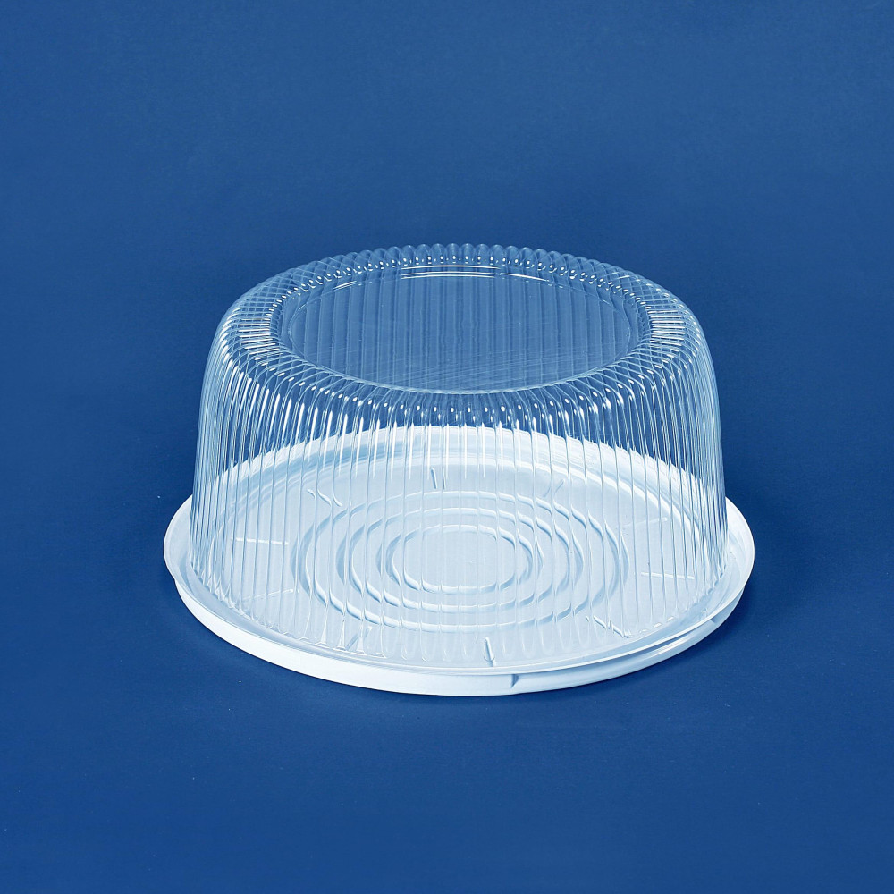 Упаковка для торта пластиковая круглая ПС-240 белая с крышкой 4300 мл 260х122 мм 1 шт (200 шт/ящ)