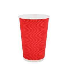 Стакан бумажный гофрированный красный 340 мл 20 шт/уп (кр81, d80) (28 уп/ящ)