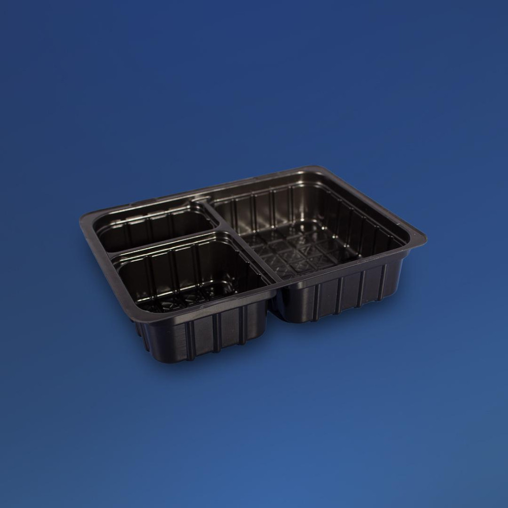 Соусник пластиковый прямоугольный ПС-66 черный с крышкой 185 мл 120х90х25 мм 100 шт/уп (800 шт/ящ)