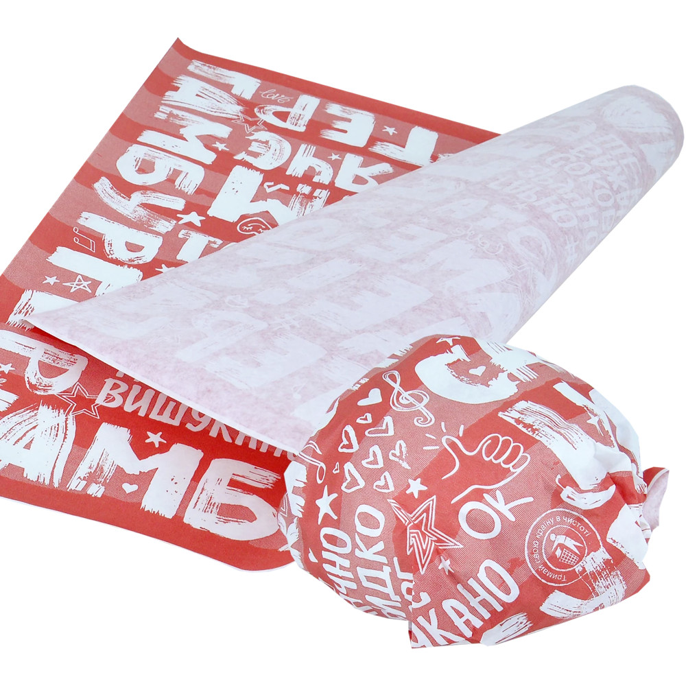 Бумага упаковочная листовая красная с рисунком Гамбургер 32х32 см 30 г/м2 500 листов/уп