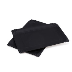 Тарелка бумажная прямоугольная ламинированная крафт-черная 220х150 мм 100 шт/уп (10 уп/ящ)